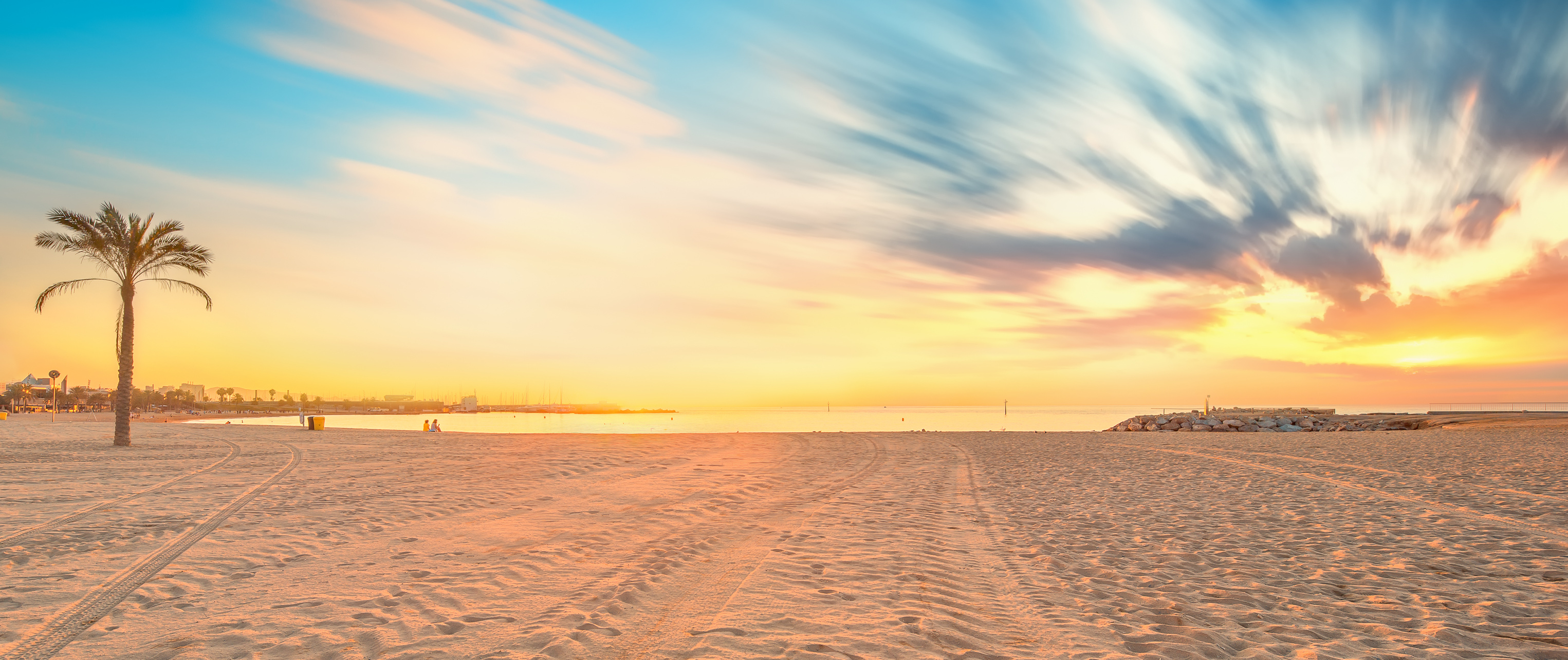 Barceloneta Beach in Barcelona at sunrise